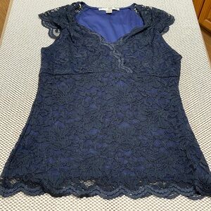 Boston Proper Cap Sleeve Navy Lace Top - Sz L